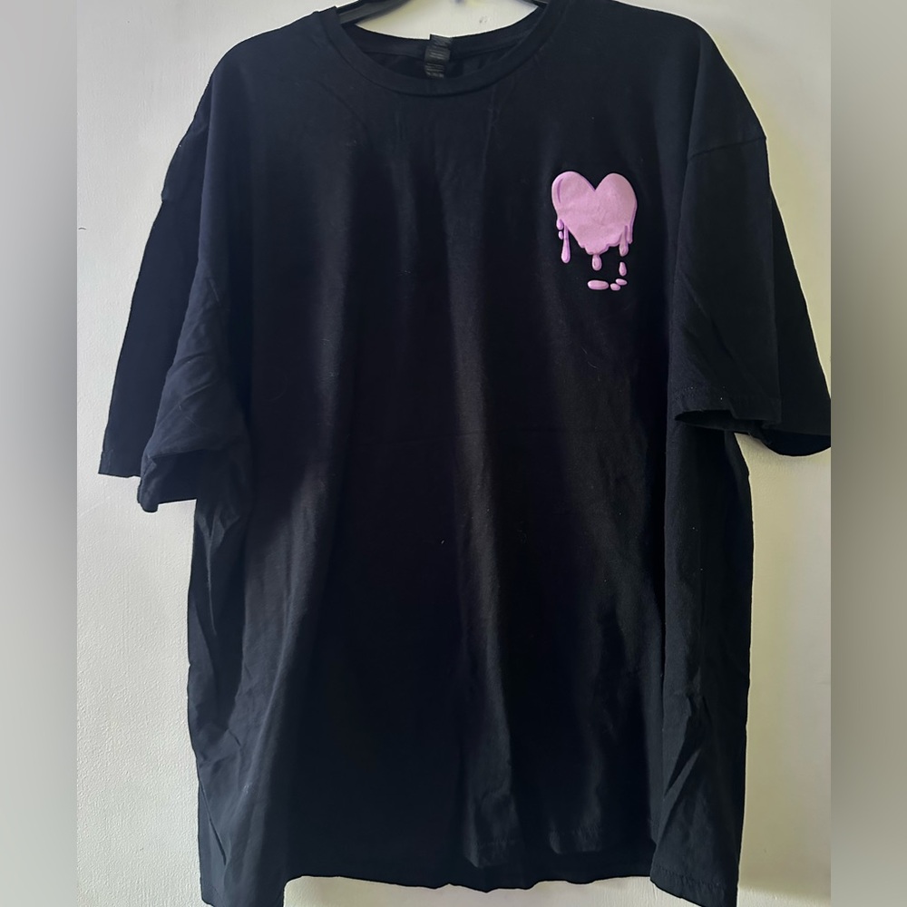 Gildan Black Tee with Dripping Pink Heart